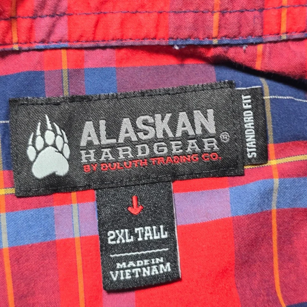 Alaskan Hardgear Plaid Short Sleeve Button Down Shirt 2XL Tall Men‎ Red Blue